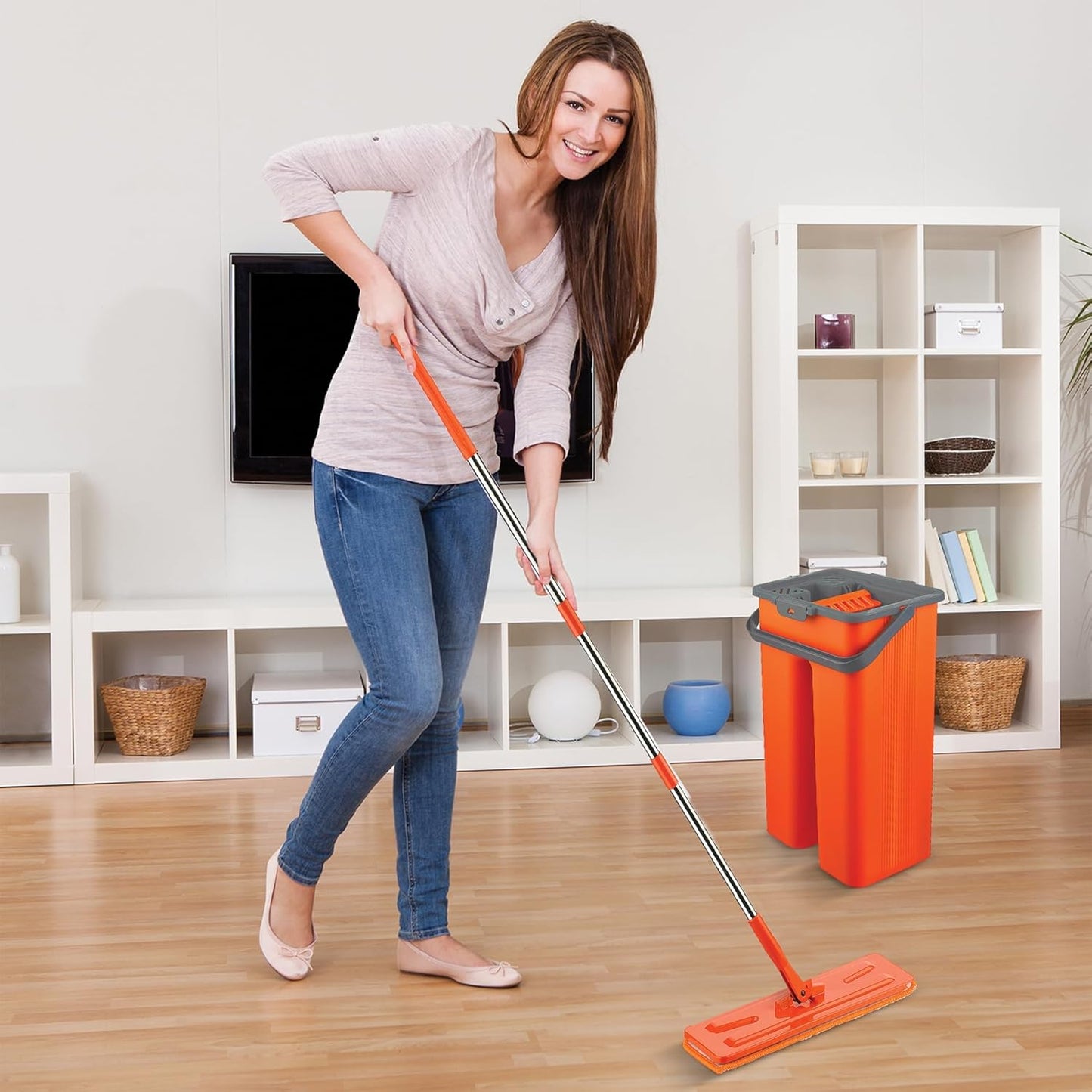 Cleaning Supplies Bundle Flat Mop Bucket Set Home Cleaning Kit Microfiber Cloth Sponge Household Set