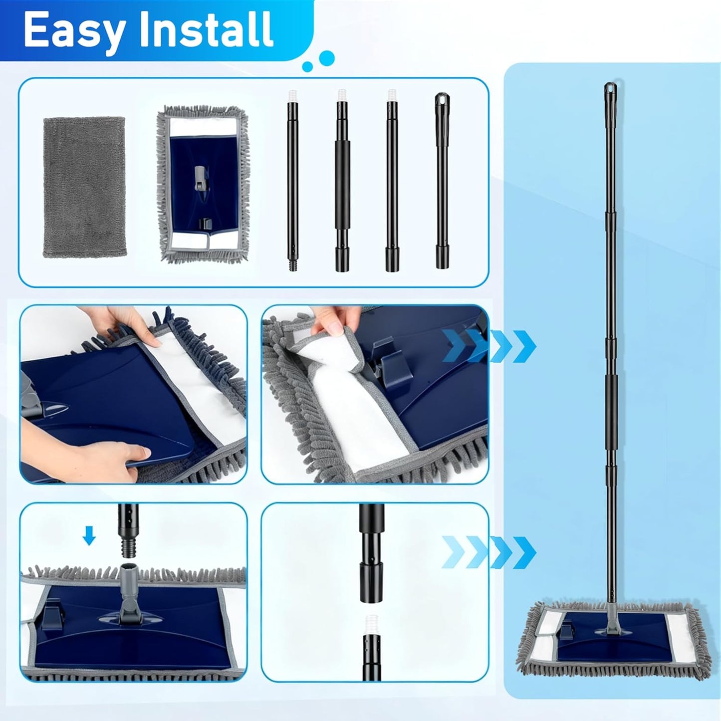 Wall Cleaner Mop with Long Handle, Wall Dust Cleaning Mop for Washing Walls with 2 Microfiber Reusable Pads,Floor Dry Wet Dust Mops for Wall Washer, Floor,Ceiling Cleaner