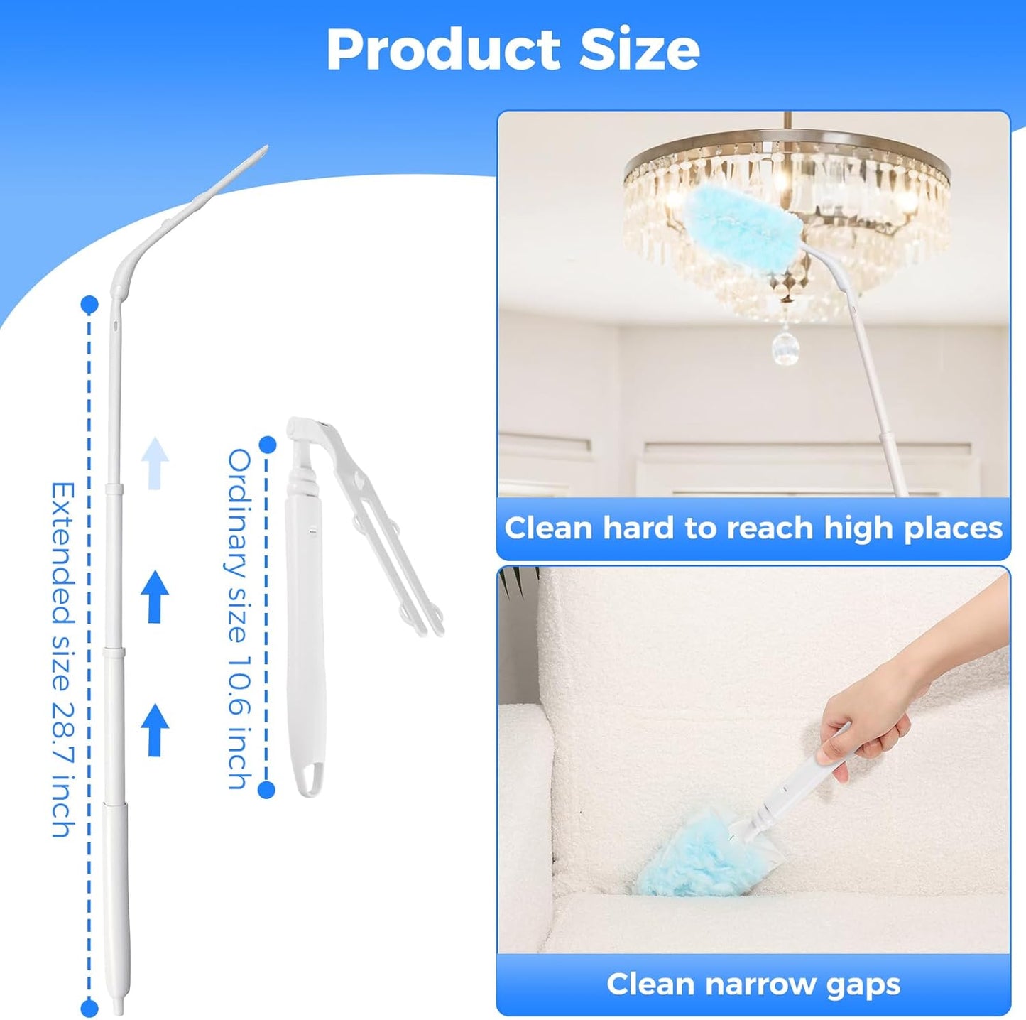 2 Replacement Handles Compatible with Swiffer Duster Refill, Long Extended Handle with Multi Surface 270 Degree Rotation, Removal Duty Duster Handles with Telescopic Extended Pole for Home Cleaning