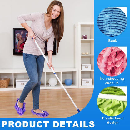Mop Slippers for Floor Cleaning, Microfiber Cleaning Slippers Washable & Reusable, Hands-Free Dust Mop Shoes for Hardwood Floor, Kitchen, Pet Hair, One Size Fits Most