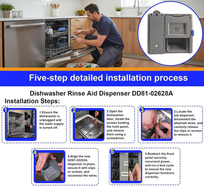 DD81-02202A ，DD81-02628A Dishwasher Detergent and Rinse Aid Dispenser Parts - Compatible with Samsung DW80M2020US, DW80R2031US/UG, DW80N3030US/UW/UB