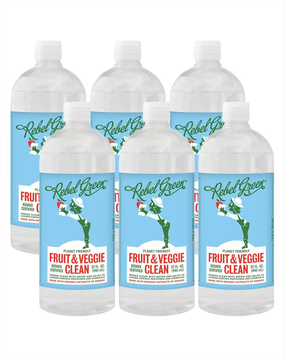 Rebel Green Fruit & Veggie Clean - Plant-Based Produce Cleaner - Natural Fruit and Vegetable Wash with No Aftertaste - Dirt & Grime Removal - Made with Organic Extracts of Citrus - 16 FL OZ
