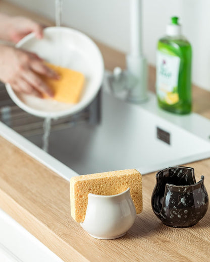 Zoeeker Sponge Holder for Kitchen Sink, Ceramic Dish Sponge Dish Rack Scrubby Caddy Kitchen Organizer Cute Sink Caddy Organizer, Farmhouse Decor, Speckled Glaze