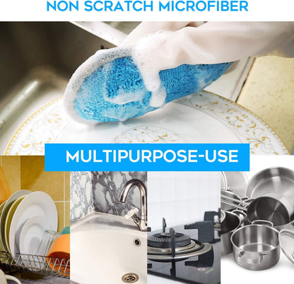 Dual Sided All-Purpose Sponges Kitchen,Dish Sponge for Washing Dishes Cleaning Kitchen,Non Scratch,Rough Scrubbers for Non-Stick Cookware, Soft Microfiber Scrub for Dishes(Bule,6Pack)