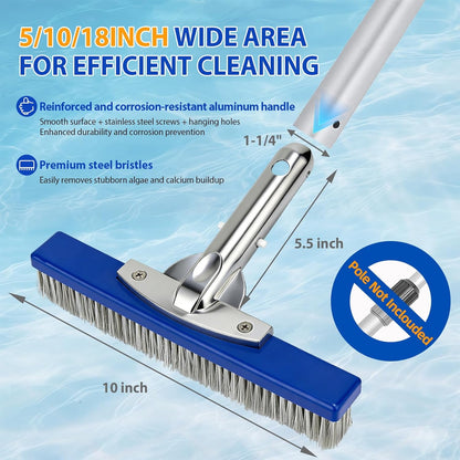 5-Inch Pool Brush Head - Combo Nylon & Stainless Steel Wire Bristles, Heavy Duty Metal Pool Brushes for Extra Scrubbing Power, for Cleaning Inground Pool Tiles, Concrete, Walls, Floor, Steps, Corners