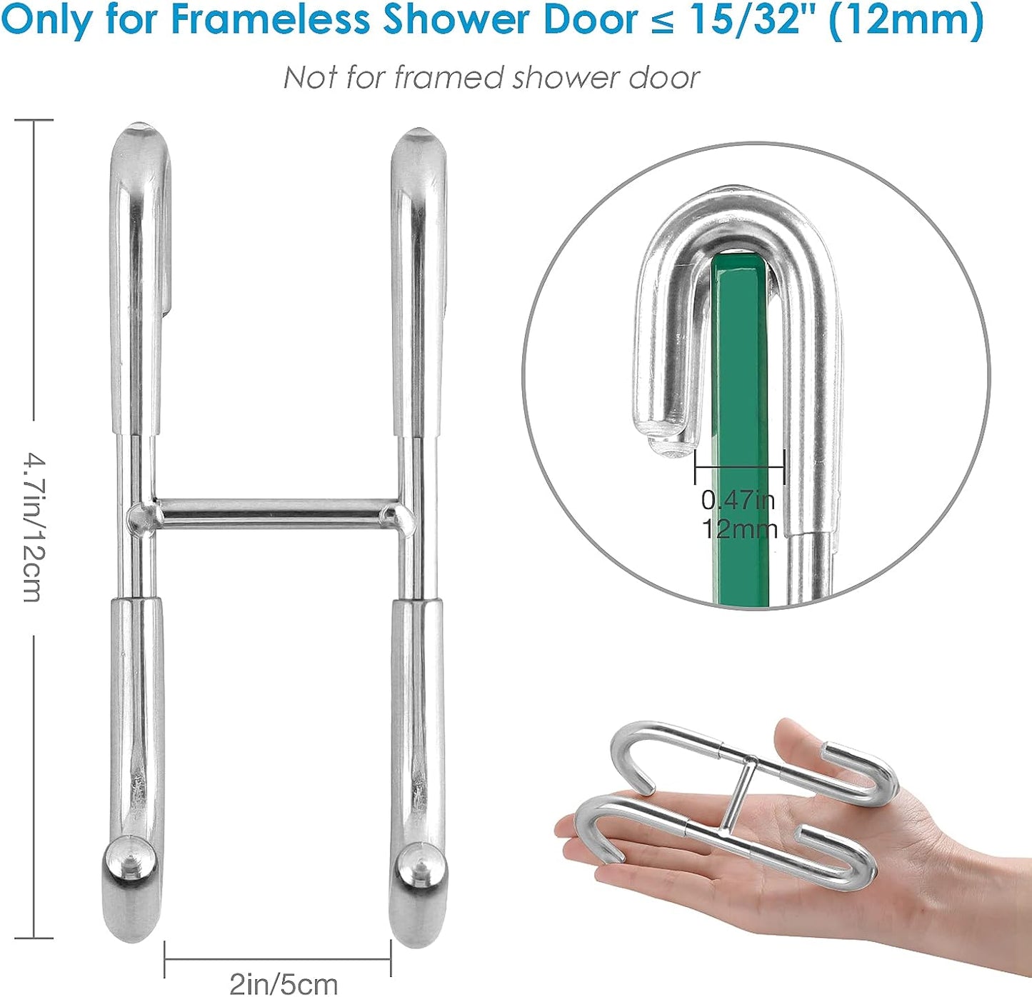 Simtive Shower Door Hooks (2-Pack), Towel Hooks for Bathroom Frameless Glass Squeegee Hooks, Black