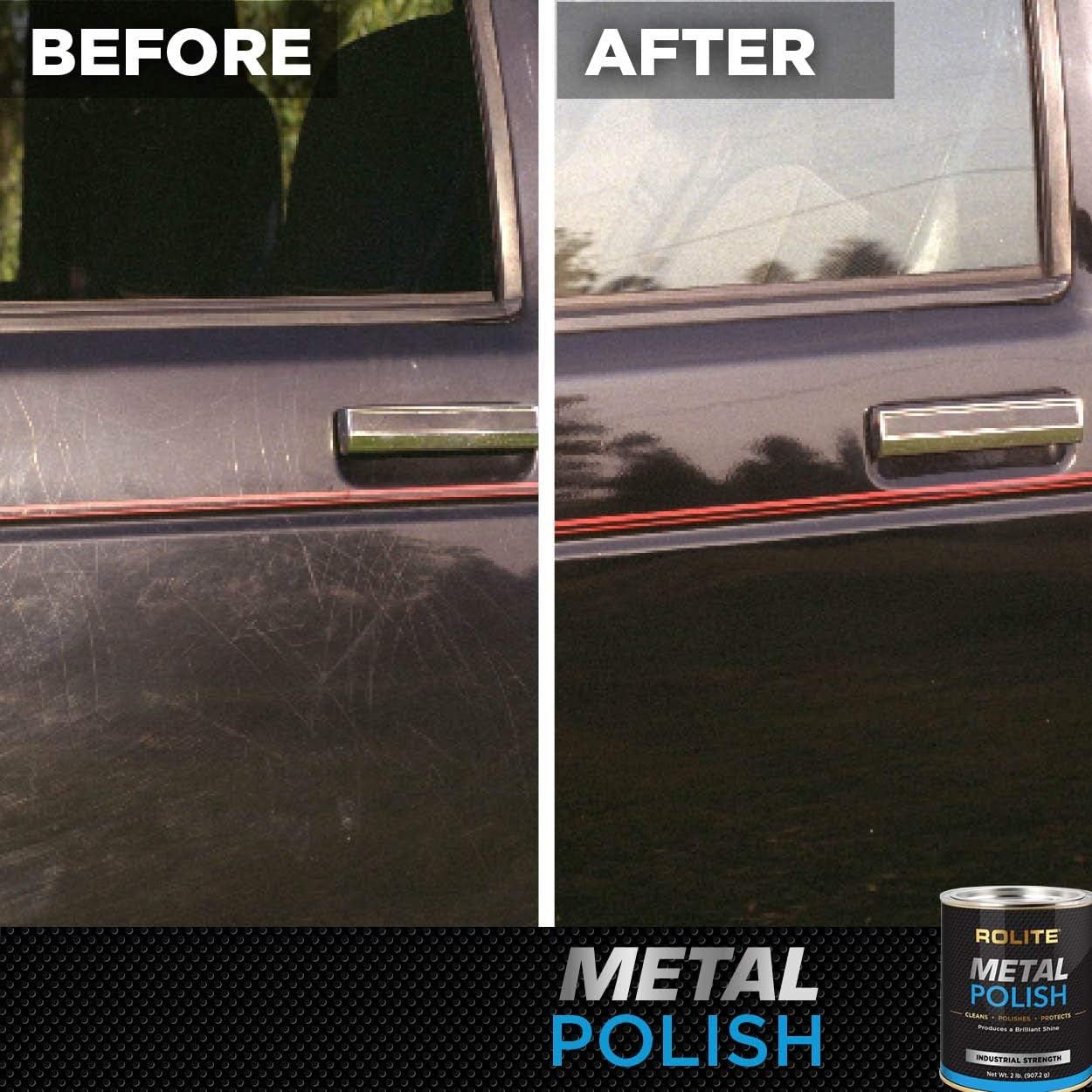 Rolite Metal Polish Paste, 4.5 oz, Industrial Strength Scratch Remover & Cleaner for Aluminum, Chrome, Stainless Steel, Restores Shine to All Metals, Heavy-Duty Polishing Paste