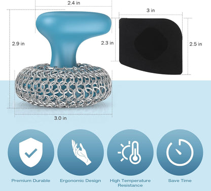 Cast Iron Scrubber | Dish Scrub Brush | 316 Cleaner Chainmail Scrubber for Cast Iron Pan Skillet Cleaner - Dish Scouring Pad Dishwasher Safe Cleaning Kit, Black 02