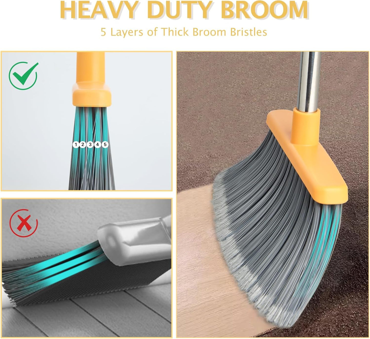 Broom and Dustpan Set, Long Handle Lightweight Dustpans with Broom Combo for Home, Indoor&Outdoor Sweeping for Home Room Kitchen Office Lobby (Charcoal)