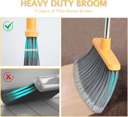 Broom and Dustpan Set, Long Handle Lightweight Dustpans with Broom Combo for Home, Indoor&Outdoor Sweeping for Home Room Kitchen Office Lobby (Charcoal)
