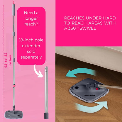 True & Tidy® True Clean Mop and Bucket System, Includes Square Spin, Dual Compartment Mop Bucket and 2 Thick Machine Washable Pads New Upgraded with Side Brush & Self Standing Handle, Rose