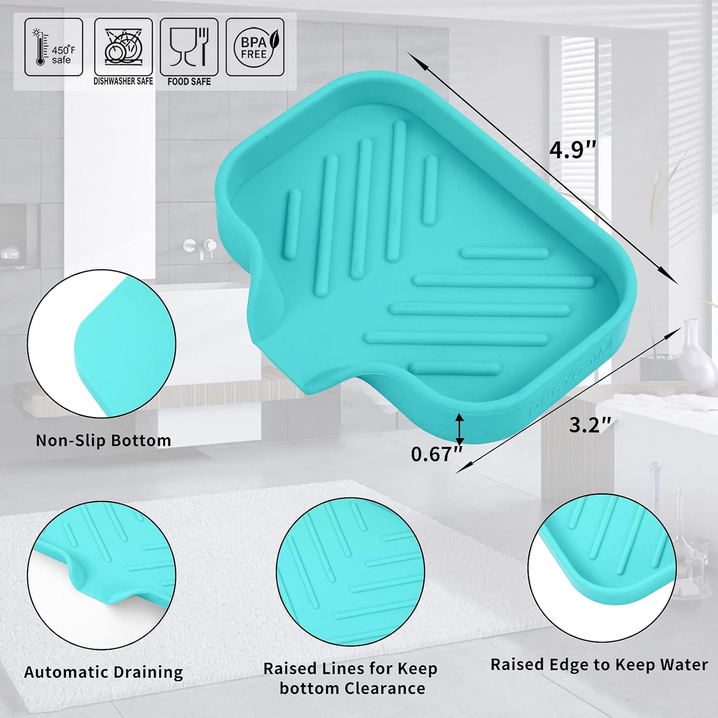 MicoYang Silicone Bathroom Soap Dishes with Drain Spout-Bathroom and Kitchen Sink Organizer,Sponge Holder,Dish Soap Tray,Perfect for Dispenser,Scrubber,Bottle,Cup on Sink or Counter-Black 4.9"×3.2"