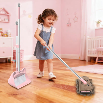 Mini Broom with Dustpan for Kids, 28-in Handle Kids Broom and Dustpan Set for Toddlers Cat-Shaped Children Broom and Cleaning Set Boys Girls Small Housekeeping Helper Set, Pink