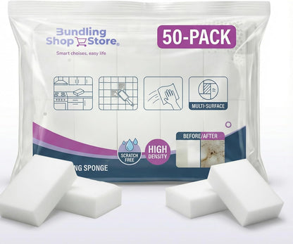 Melamine Sponge- Cleaning Pads 50 Count, High Density, Scratch Free Sponges (3.93in X 2.36in X 0.78in) for Kitchen, Bathroom, Tiles, Walls & Multi-Surface Cleaning