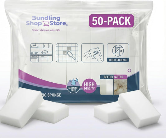 Melamine Sponge- Cleaning Pads 50 Count, High Density, Scratch Free Sponges (3.93in X 2.36in X 0.78in) for Kitchen, Bathroom, Tiles, Walls & Multi-Surface Cleaning