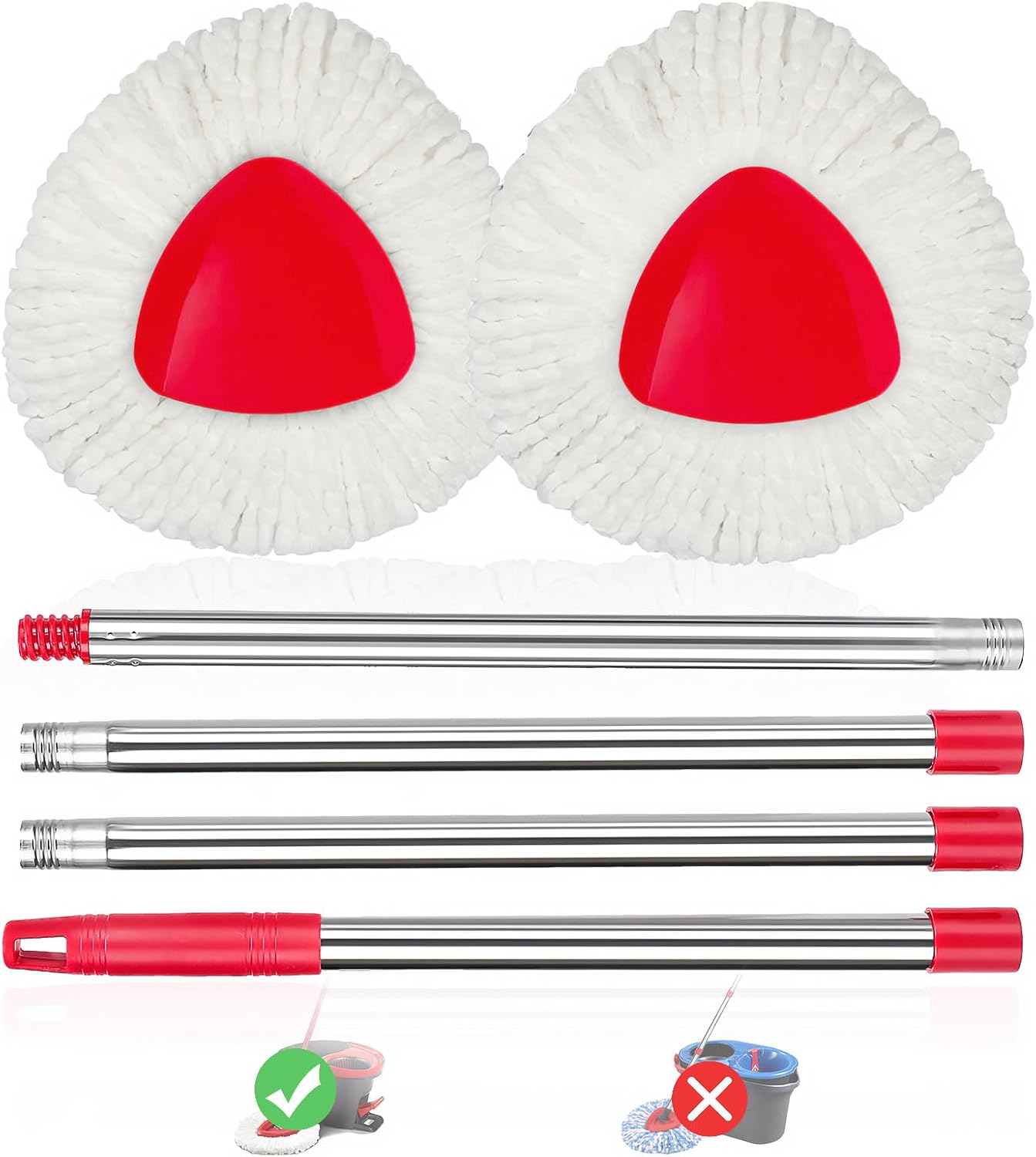 2 Pack Spin Mop Replacements Head Compatible for O ceda EasyWring 1 Tank System, Microfiber Mops Refills Hardwood Floor Cleaning, Base and 30-58in Handle Set Combo