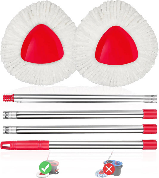 2 Pack Spin Mop Replacements Head Compatible for O ceda EasyWring 1 Tank System, Microfiber Mops Refills Hardwood Floor Cleaning, Base and 30-58in Handle Set Combo
