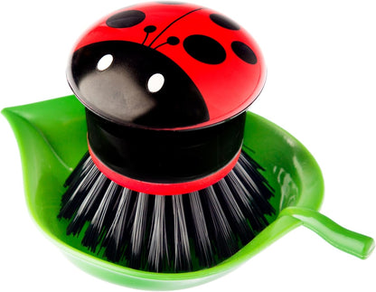 Vigar Flower Palm Dish Scrub Brush with Holder, Perfect Kitchen Brushes for Dishes, Sink Brush and Cleaning Brushes for Household Use, Pink, Green