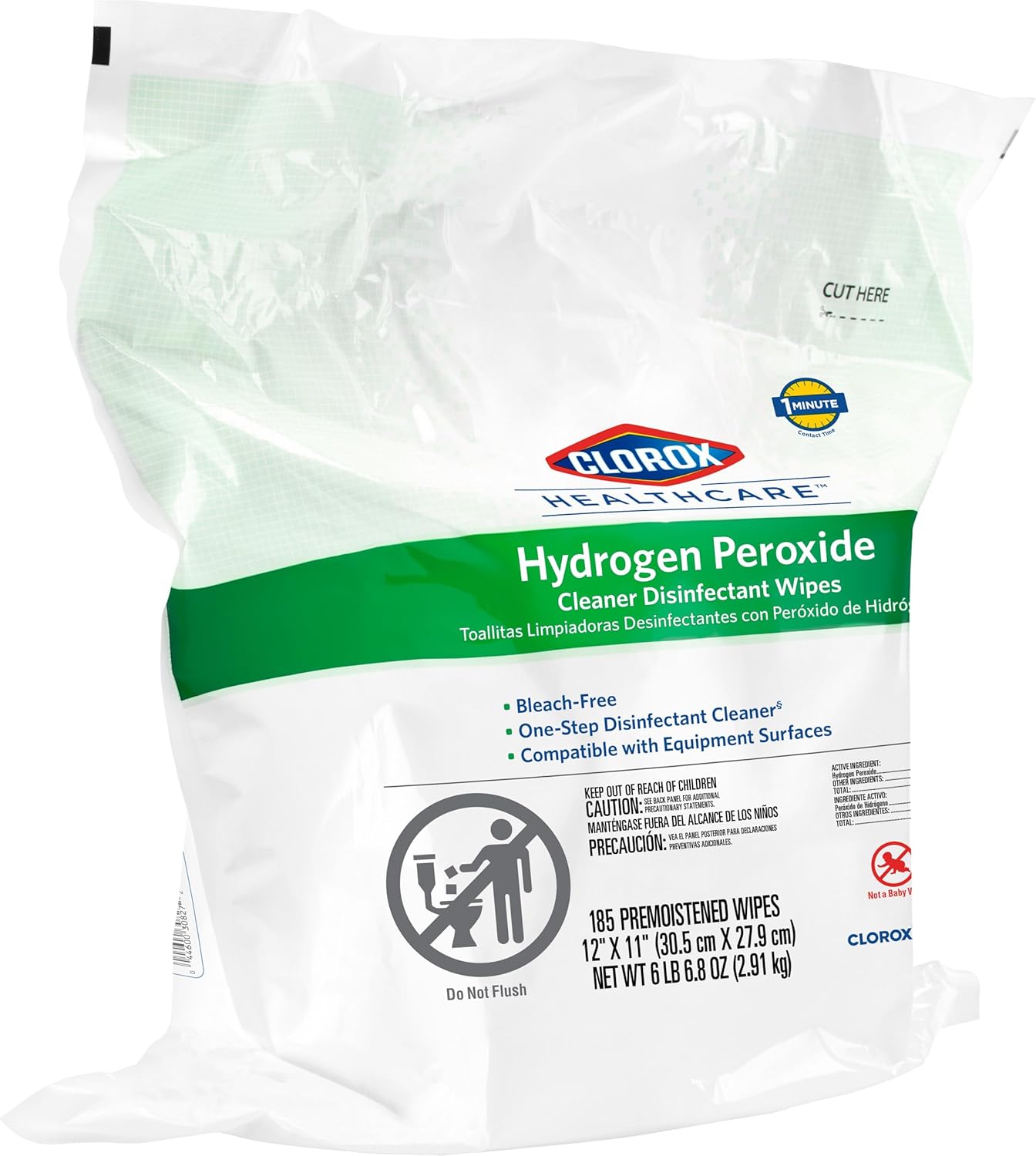 Clorox Healthcare Hydrogen Peroxide Cleaner Disinfectant Wipes, 12" x 11", Bucket, 185 Count (Package May Vary)