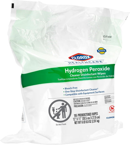 Clorox Healthcare Hydrogen Peroxide Cleaner Disinfectant Wipes, 12" x 11", Bucket, 185 Count (Package May Vary)