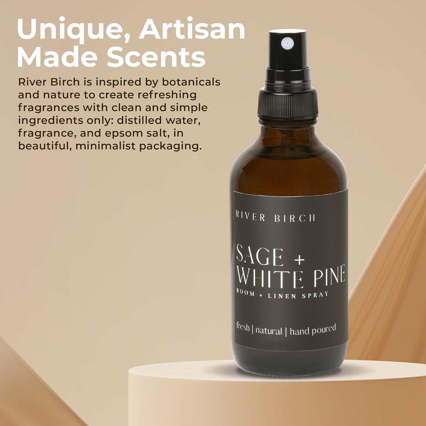 River Birch Luxury Linen and Room Spray - Home Signature Scent Balsam and Cedar Room Fragrance Spray - Fragrant Fresh Linen Air Freshener For Bedding - Handmade in Texas - 4 oz Glass Amber Bottle