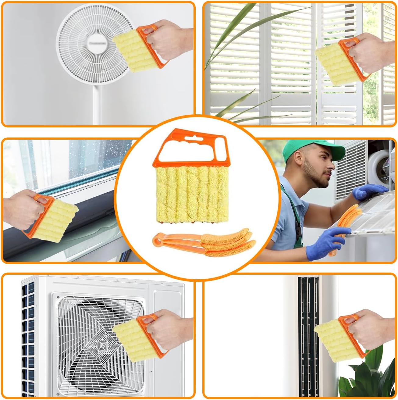 6 Pcs Window Venetian Blind Cleaner Duster Tool, Microfiber 6 Finger Duster Brush for Cleaning Window Shutters, Air Conditioner, Wood & Vinyl Blinds, Includes 6 Cloth Covers