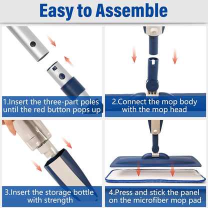 Spray Mops for Floor Cleaning Floor Mop with a Refillable Spray Bottle and 3 Washable Microfiber Pads Home or Commercial Use Dry Wet Flat Mop for Hardwood Laminate Wood (Purple)