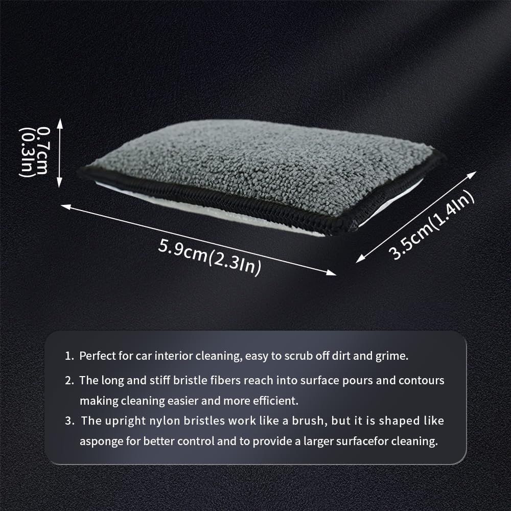Car Interior Scrubbing Sponge, Microfiber Car Wax Applicator Scrubber Pad, Car Detailing Microfiber Interior Scrub Pad,Washing Sponges for Car, Boat, Wood, Marble and Motorcycle - 6pcs (gray)