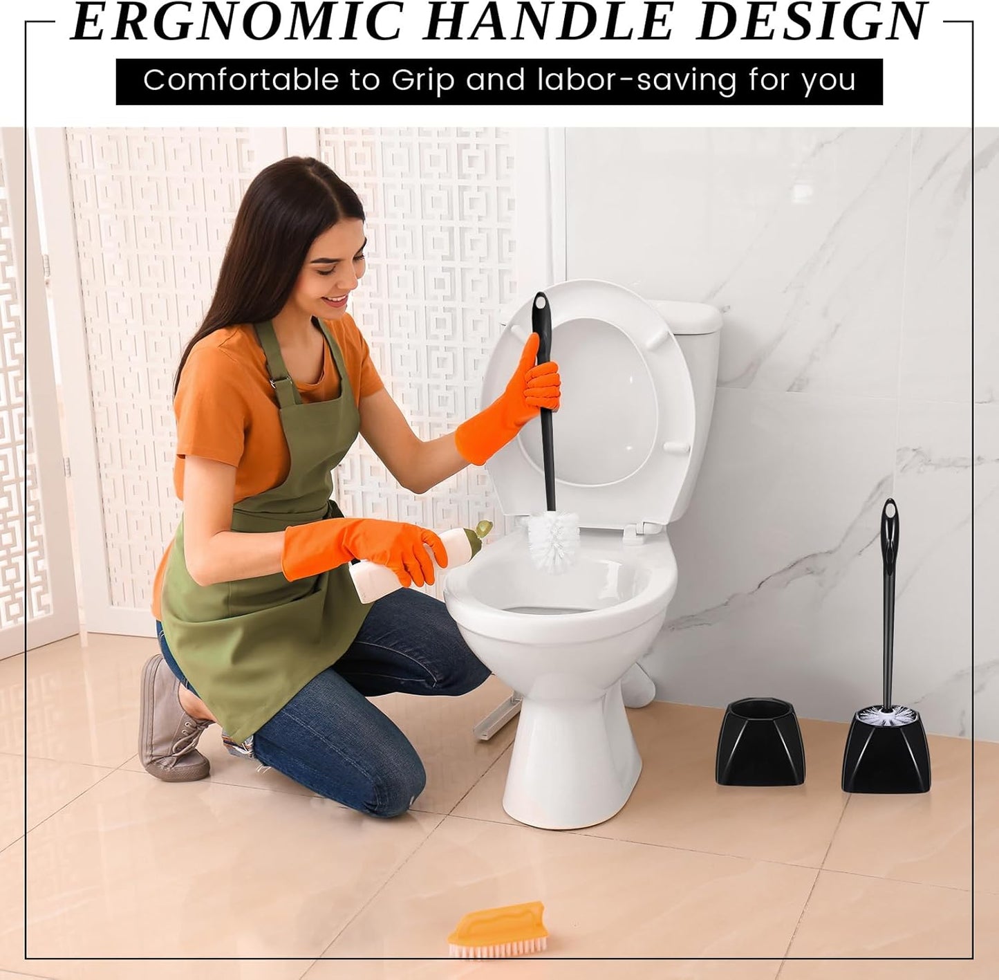 FoldTier 15 Sets Toilet Holder and Brush Set 16.14 Inch Toilet Bowl Cleaner Brush with Caddy Bathroom Scrub Plastic Scrubber with Long Handle for Bathroom Cleaning, Easy to Assemble (White)
