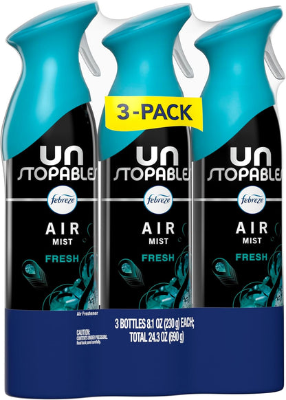 Febreze Air Mist, Air Freshener Spray, Odor Fighting Room Spray, Deodorizer for Home Bathroom Kitchen Office Apartment Dorm Room Classroom, Downy Calm Lavender & Vanilla Bean Scent, 8.1oz (Pack of 3)