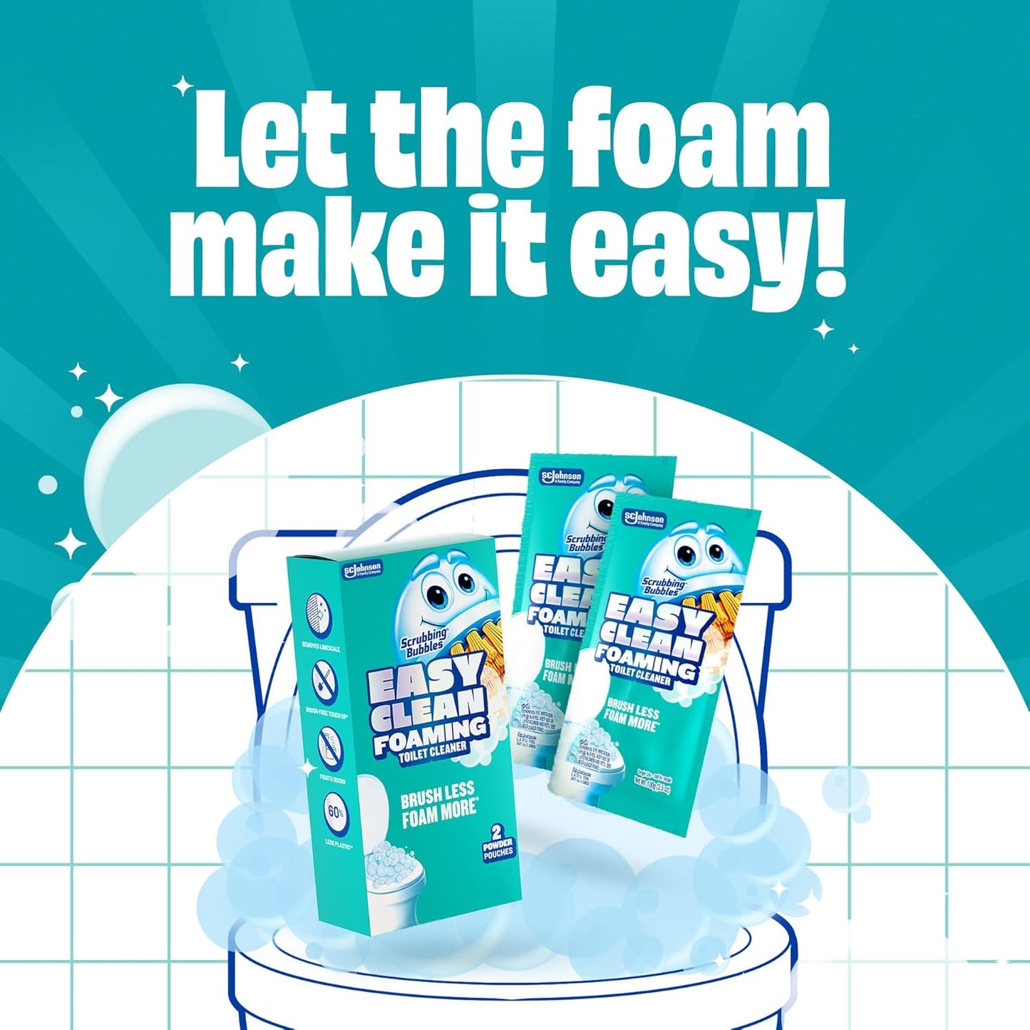 Scrubbing Bubbles Easy Clean Foaming Toilet Bowl Cleaner, Easy Toilet Drop In Powder Pouches, 100g (5 Pouches)