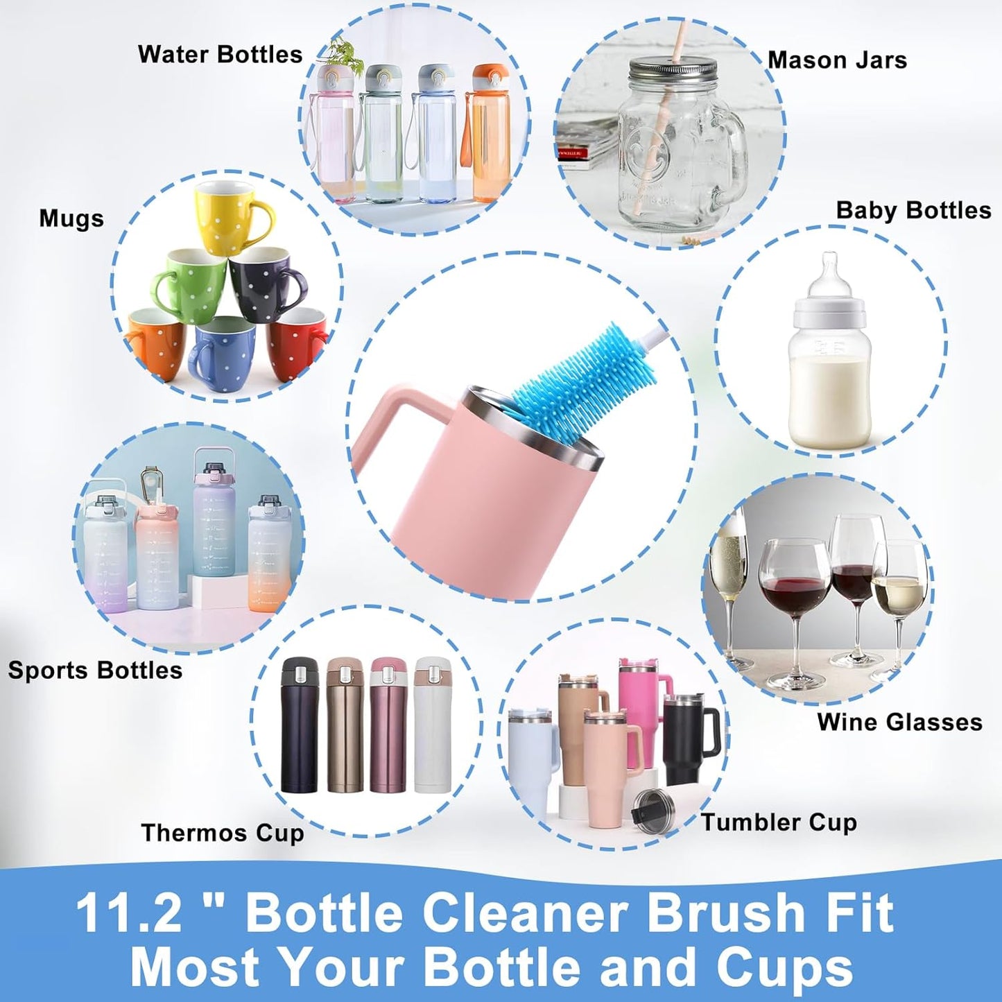 XANGNIER 5 in 1 Bottle Cleaning Brush Set,Multifunctional Water Bottle Brush and Straw Cleaner Brush,Cleaning Tool Kit for Owala/Stanley/Yeti/Simple Modern Tumbler Cup Accessories,Kitchen Gadgets