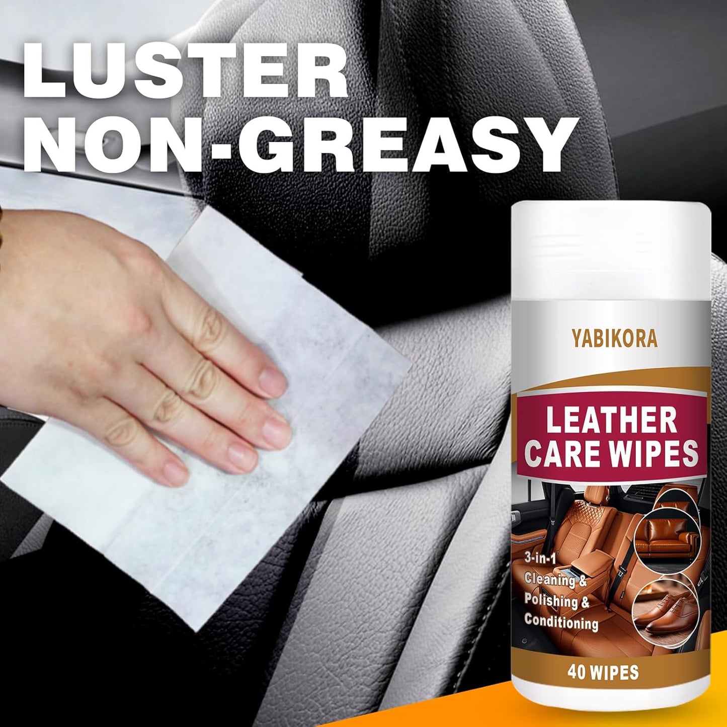 Leather Wipes, Full 80 Wipes Leather Seat Wipes for Car Interior, Steering Wheel & Furniture, Leather Couch Wipes and Conditioner - Generously Sized (4.72 X 5.51 Inch) - 2set