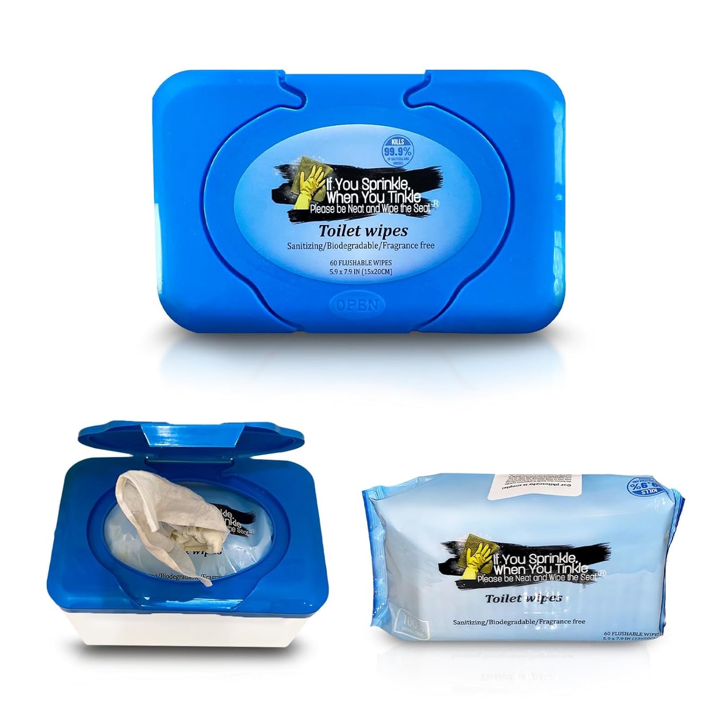 Wipe Dispenser & Toilet Wipes – 60 Count, Multipurpose Flushable Wipes, Aloe Extract, Unscented, Easy-to-Use with Pop Up Dispenser, Septic Safe, Perfect for Potty Training & Bathroom Hygiene