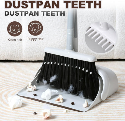 54" Long Handled Broom and Dustpan Set - Perfect Dust Pan and Brush Combo for Efficient Cleaning, Brown and White