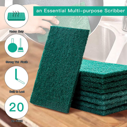 Heavy Duty Scour Pads Sponge Dish Scrubber Non-Scratch Green Reusable Household Scrub Pads for Kitchen and Dish Cleaning Tool (12Pcs)