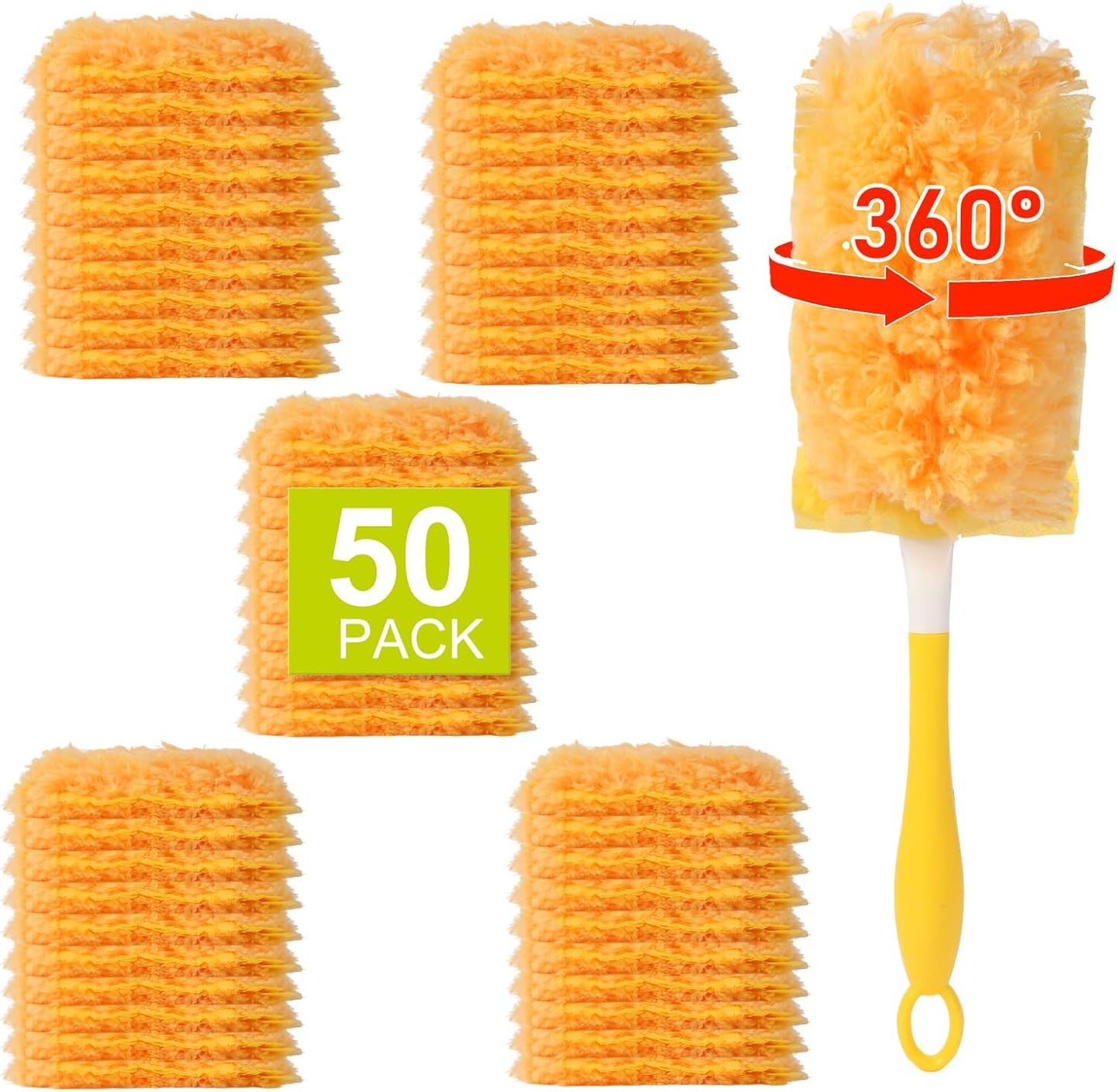 50 Count Larger Size Duster Refills for Swiffer Dusters with 1 Handle - Multi-Surface Feather and Microfiber Duster Disposable Alternative, Heavy Duty Cleaning Kit for Home, Furniture, Blinds and Vent