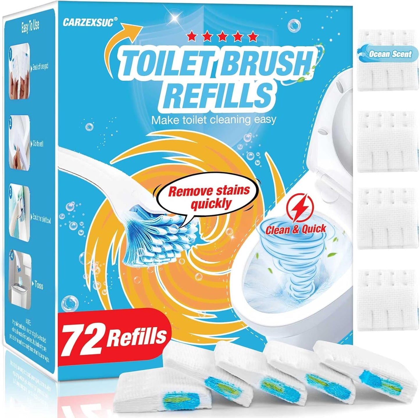 Toilet Cleaner Refill Pads Ocean Scent Enhanced Odor Control 48 Count Toilet Scrubber Refill Clean Stains Disposable Toilet Brush Refill for Toilet and Bathroom