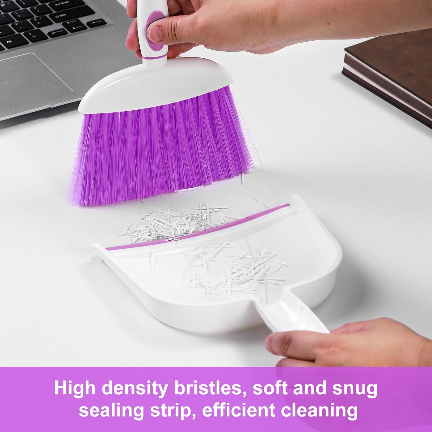 NACENA Small Dust Pan and Brush Set, Mini Broom and Dustpan Set Small Hand Broom and Brush Combo Dust Pan with Teeth for Home Cleaning Drawers Desktop Sofas and Outdoor, White & Gray