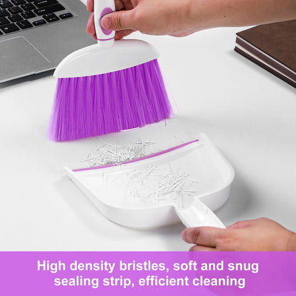 NACENA Small Dust Pan and Brush Set, Mini Broom and Dustpan Set Small Hand Broom and Brush Combo Dust Pan with Teeth for Home Cleaning Drawers Desktop Sofas and Outdoor, White & Gray