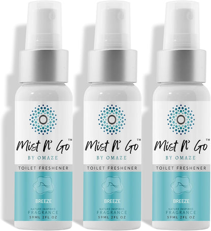 Mist N’ Go by Omaze Travel Bathroom Spray for Toilet Spray Odor Eliminator - Travel Toilet Spray for Bathroom Air Freshener Spray for Bathroom Deodorizer - Clean Mix, Travel Size (1oz x2)
