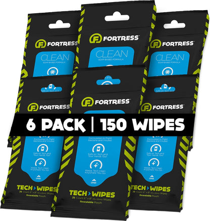 Fortress Electronic Wipes (25 ct, Pack of 3) To-Go Tech Wipes for Screens, Phones, Keyboards, TV Monitors, Computer Screens, and More [Travel Size] Skin-Safe