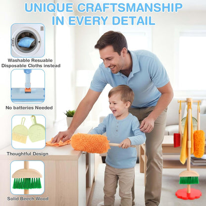 Dreamon Kids Spray Mop - Real Working Toddler Cleaning Set with Water Sprayer & 3 Washable Mop Pads & Scraper, Pretend Play Montessori Housekeeping Toys Gifts for Toddlers Kids Girls Boys(Blue)