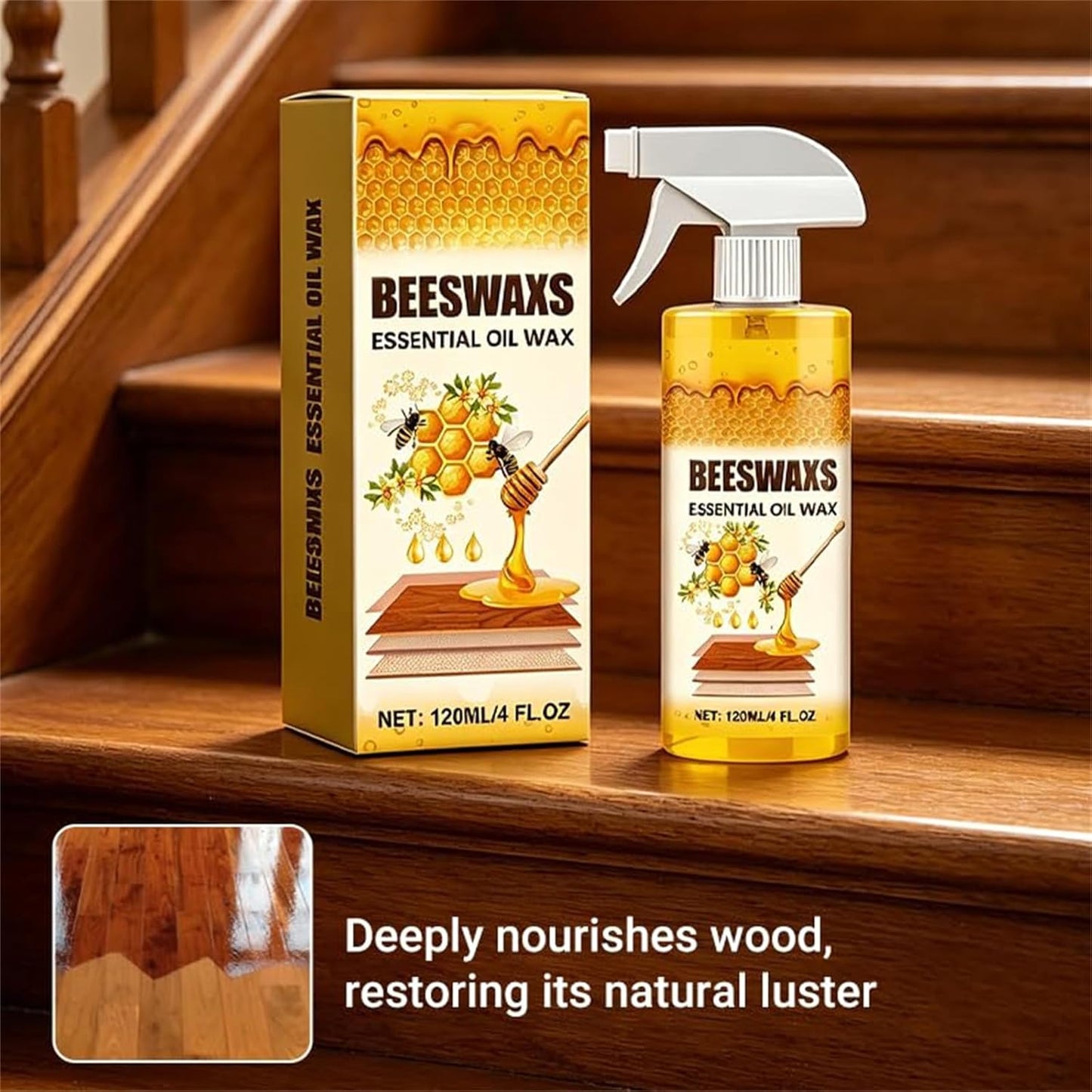 Zavrly Beeswax, Natural Beeswax Furniture Spray, Bees Wax Essential Oil Furniture Polish and Cleaner, Bees Wax Spray Furniture Polish, For Furniture, Floor, Tables, Cabinets (1pc)