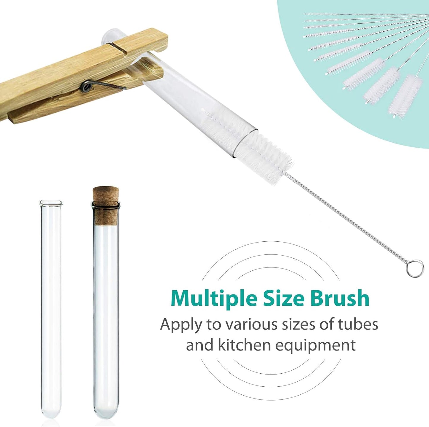 CiaraQ Bottle Cleaning Brushes, 8 Inch Nylon Tube Brush Set, Cleaner for Narrow Neck Bottles Cups with Hook, Set of 10pcs