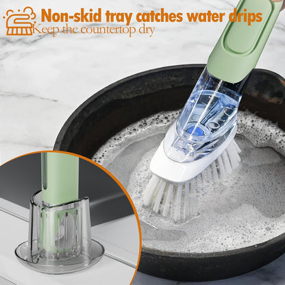 Soap Dispensing Replacement Dish Brush Storage Set with 2 PCS Brush Refills & Holder - RIMAY Dispenser Scrub Cleaning Scrubber Kitchen Dishwashing Dish Wand Handle for Dishes/Pans/Pots/Sink(Black)