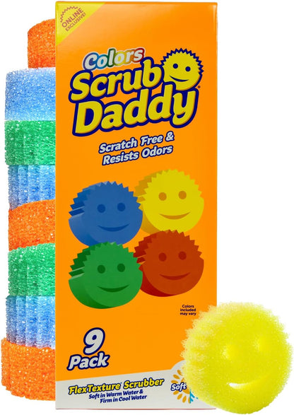 Scrub Daddy Colors Kitchen Sponges - Scratch-Free Dishwashing Sponges & Sponge for Kitchen Sink, Bathroom & Household Cleaning - BPA-Free Polymer Foam (3 Count)