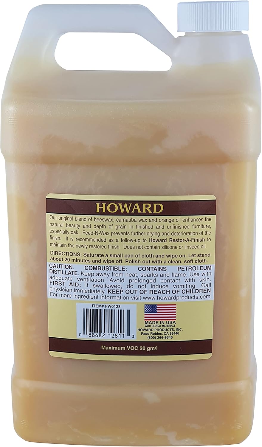 Howard Products Feed-N-Wax Wood Polish & Conditioner, 8 oz, Orange