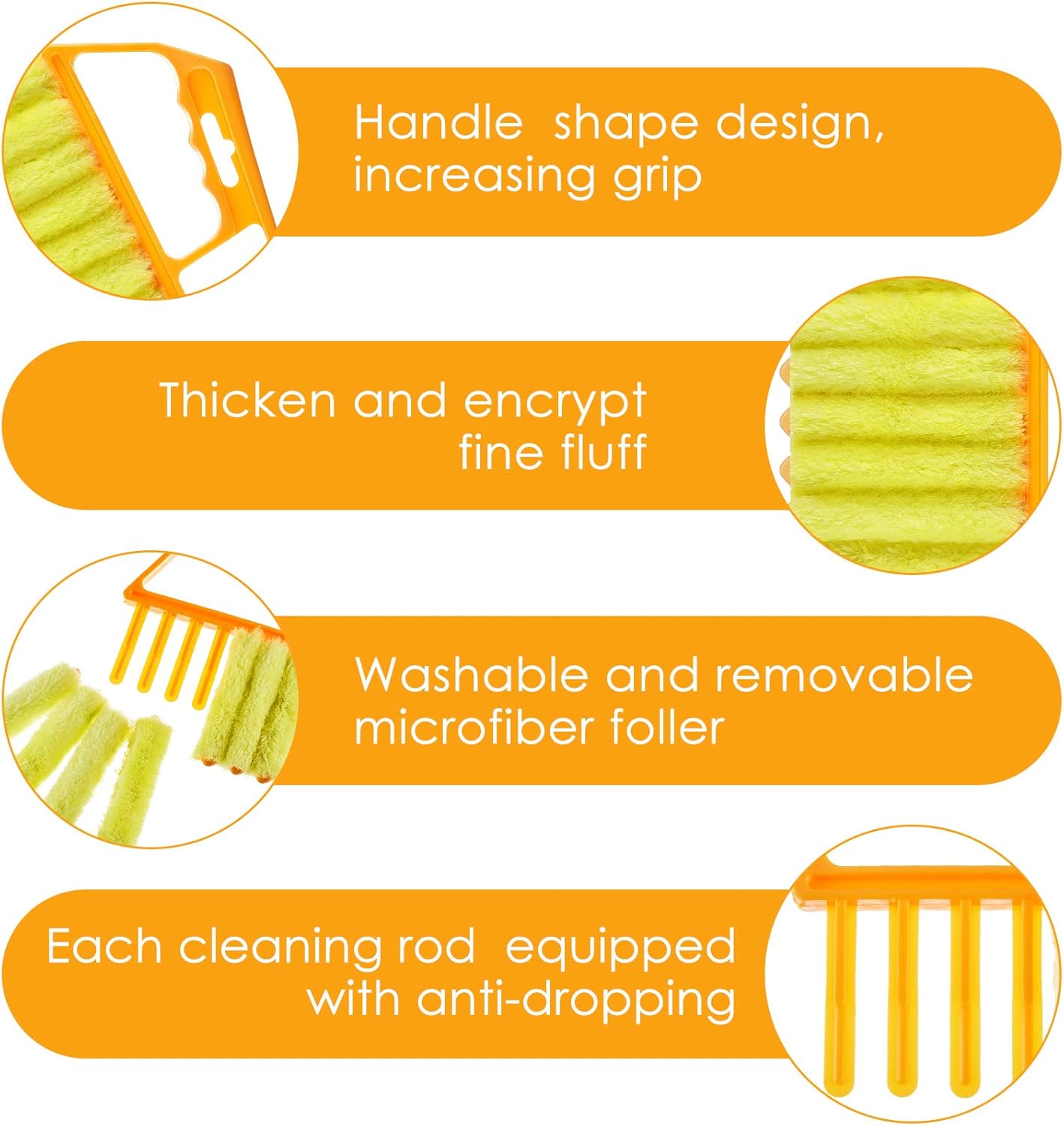 Geiserailie 1 Pcs Window Venetian Blind Cleaner Duster Tool Washable 7 Fingers Dusting Cleaner and Air Vent Shutter Brush Blinds Air Conditioner Fan Duster Dirt Housekeeping Tool (Orange)