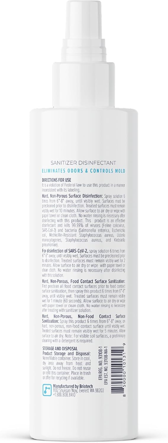BRIOTECH Sanitizer Disinfectant Hypochlorous, Kill 99.99% of Viruses & Bacteria, Control Mold, Eliminate Odor, Gentle for Nursery & Play Rooms, Food Contact Surface Sanitizer, 1 Gallon Refill